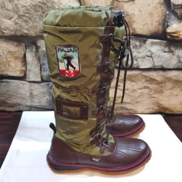 Pajar Canada Waterproof Winter Boots Green Brown Lined 7 - 7.5 38 Euro Grip Boot - Picture 3 of 13